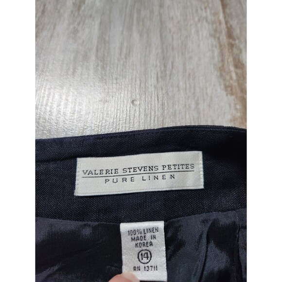 VTG Valerie Stevens Petite Pure 100% Linen Navy Blue Skirt Pnecil Hidden Zip 14 - Picture 3 of 8